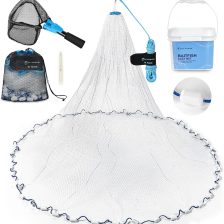 Calamus Cast Net 3/8" Mesh for Freshwater and Saltwater, 3ft-6ft Radius Casting Nets with Heavy-Duty Sinking Nylon Line, Mesh Storage Bag & Storage Bucket & Net Repair Kit