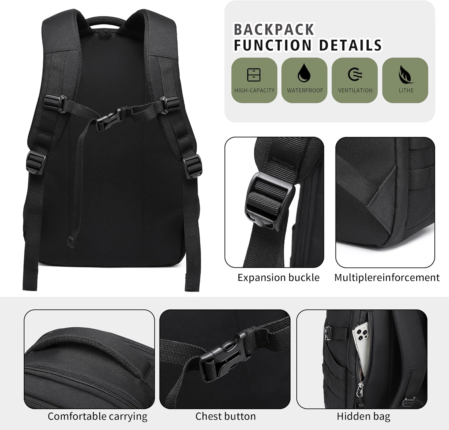 Wotony Military tactical backpack, backpack for men black small tactical assault bag - Image 5